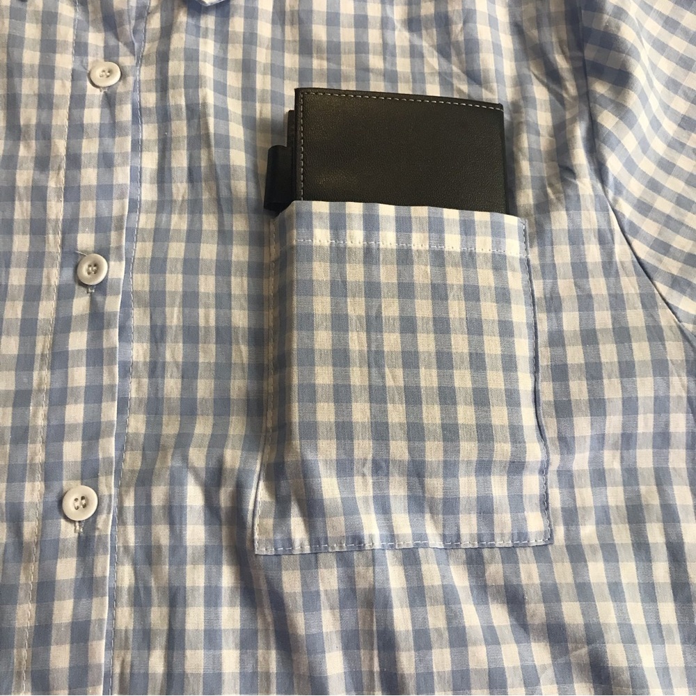 E. Retro Button Down High Low Blouse Women’s Size XXL Blue / White Long Sleeve - Picture 13 of 14